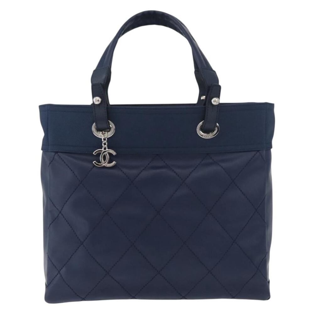 Chanel Paris Coated Canvas Biarritz MM Tote Blue
